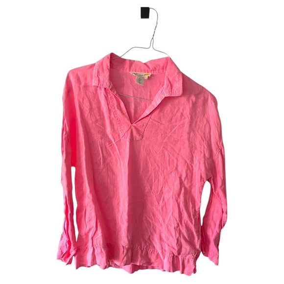 C&C California Pink Ruffled Tunic with Notched Collar - Picture 1 of 4